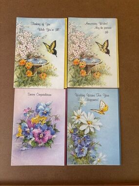 Set of 4 Vintage Floral Butterfly Greeting Cards
